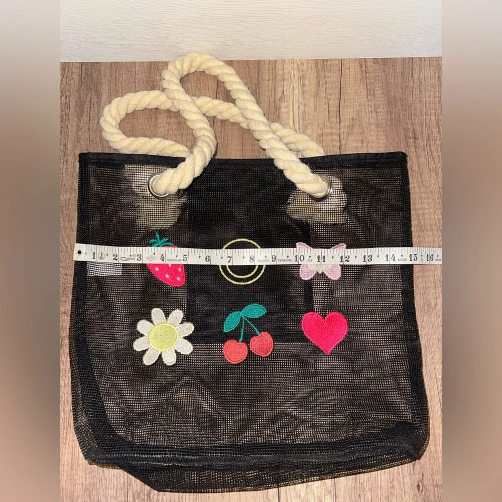Y2K Mesh Beach Tote Strawberry Cherry Smiley Bag Beachcore Vacation Resortwear